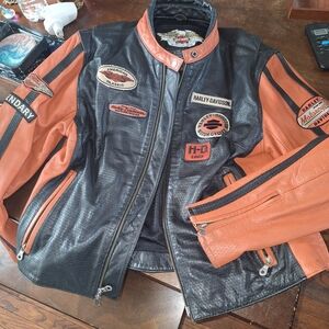 Harley-Davidson Black & Orange Leather Moto Jacket